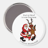 Weihnachtsmann mit Elch - Frohe Weihnachten Magnet (Vorderseite/Rückseite)