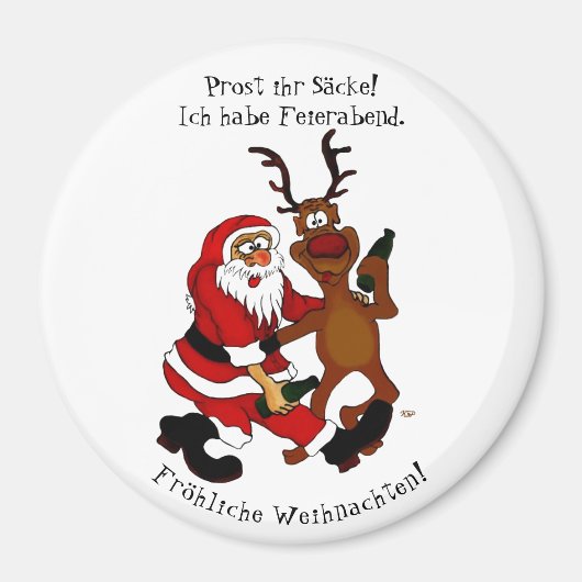 Weihnachtsmann mit Elch - Frohe Weihnachten Magnet (Vorne)