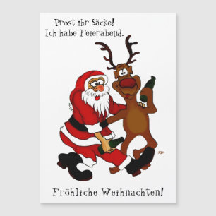 Weihnachtsmann mit Elch - Frohe Weihnachten Magnetkarte