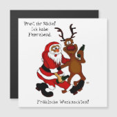 Weihnachtsmann mit Elch - Frohe Weihnachten Magnetkarte (Vorne/Hinten)