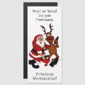 Weihnachtsmann mit Elch - Frohe Weihnachten Magnetkarte (Vorne/Hinten)