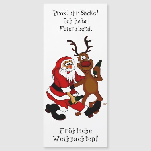 Weihnachtsmann mit Elch - Frohe Weihnachten Magnetkarte (Vorderseite)