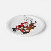 Weihnachtsmann mit Elch - Frohe Weihnachten Pappteller (Schrägansicht)