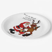 Weihnachtsmann mit Elch - Frohe Weihnachten Pappteller (Schrägansicht)