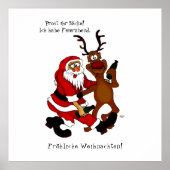 Weihnachtsmann mit Elch - Frohe Weihnachten Poster (Vorne)