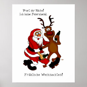 Weihnachtsmann mit Elch - Frohe Weihnachten Poster