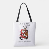 Weihnachtsmann mit Elch - Frohe Weihnachten Tasche (Rückseite)