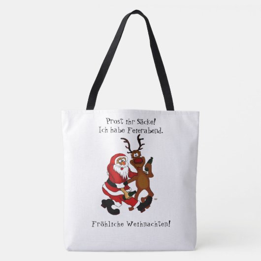 Weihnachtsmann mit Elch - Frohe Weihnachten Tasche (Vorderseite)