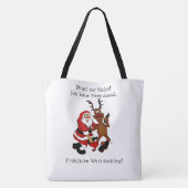 Weihnachtsmann mit Elch - Frohe Weihnachten Tasche (Rückseite)