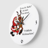 Weihnachtsmann mit Elch - Prost ihr Säcke! Große Wanduhr (Winkel)
