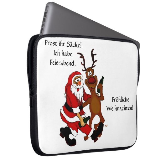 Weihnachtsmann mit Elch - Prost ihr Säcke! Laptopschutzhülle (Vorne Rechts)
