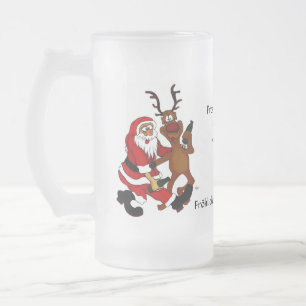 Weihnachtsmann mit Elch - Prost ihr Säcke! Mattglas Bierglas