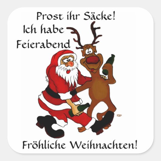 Weihnachtsmann mit Elch Quadratischer Aufkleber (Vorderseite)