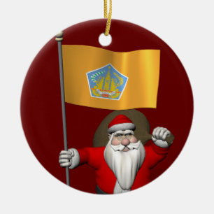 Weihnachtsmann mit Emblem von Bali Keramik Ornament