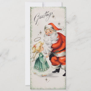 Weihnachtsmann mit Engel im Vintage-Stil Feiertagskarte