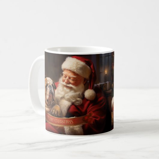 Weihnachtsmann mit englischem Bulldog Kaffeetasse (Vorderseite Links)