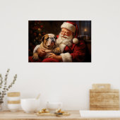 Weihnachtsmann mit englischem Bulldog Poster (Küche)