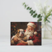 Weihnachtsmann mit englischem Bulldog Postkarte (Stehend Vorderseite)