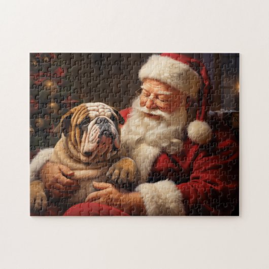 Weihnachtsmann mit englischem Bulldog Puzzle (Horizontal)