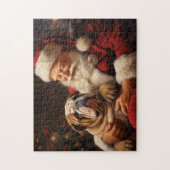 Weihnachtsmann mit englischem Bulldog Puzzle (Vertikal)