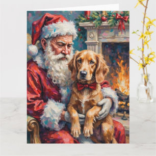 Weihnachtsmann mit English Setter Weihnachtskunst Karte
