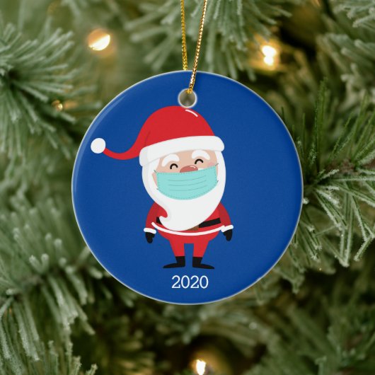 Weihnachtsmann mit Facemask 2020 Weihnachten Keramik Ornament (Baum)