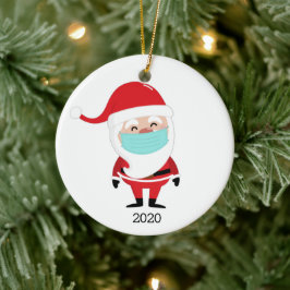 Weihnachtsmann mit Facemask 2020 Weihnachten Keramik Ornament