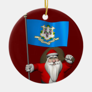 Weihnachtsmann mit Fahne von Connecticut Keramik Ornament