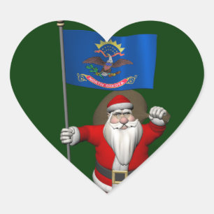 Weihnachtsmann mit Fahne von North Dakota Herz-Aufkleber