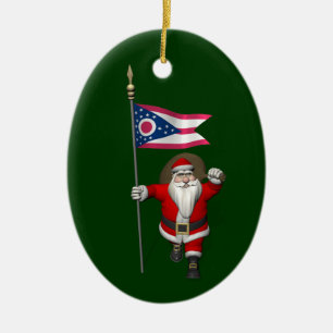 Weihnachtsmann mit Fahne von Ohio Keramikornament