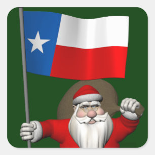 Weihnachtsmann mit Fahne von Texas Quadratischer Aufkleber