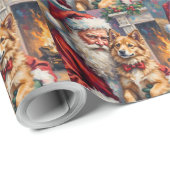 Weihnachtsmann mit finnischer Lapphund-Weihnachtsk Geschenkpapier (Rolleneckpunkt)