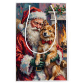 Weihnachtsmann mit finnischer Lapphund-Weihnachtsk Mittlere Geschenktüte (Vorderseite)
