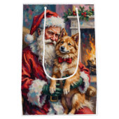 Weihnachtsmann mit finnischer Lapphund-Weihnachtsk Mittlere Geschenktüte (Rückseite)