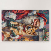 Weihnachtsmann mit finnischer Lapphund-Weihnachtsk Puzzle (Horizontal)