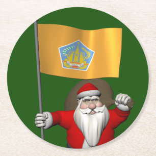 Weihnachtsmann mit Flagge von Bali Runder Pappuntersetzer