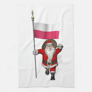 Weihnachtsmann mit Flagge von Polen Geschirrtuch