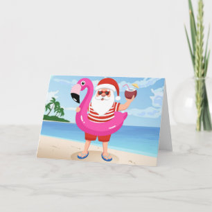 Weihnachtsmann mit flamingo Schwimmring Karte