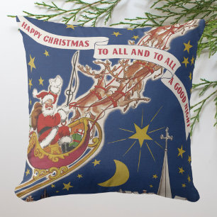 Weihnachtsmann mit fliegenden Rentieren im Vintage Kissen