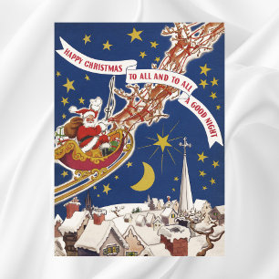 Weihnachtsmann mit fliegenden Rentieren im Vintage Poster