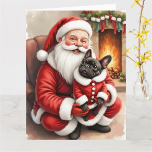 Weihnachtsmann mit französischer Bulldogge - Weihn Karte