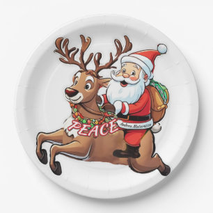 Weihnachtsmann mit Friedensgeschenken Pappteller