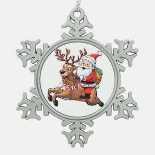 Weihnachtsmann mit Friedensgeschenken Schneeflocken Zinn-Ornament
