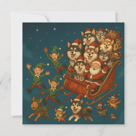 Weihnachtsmann mit fröhlichen Hunden und Elfen! Einladung