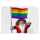Weihnachtsmann mit Gay Pride-Regenbogen-Flagge Große Geschenktüte (Vorderseite)