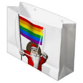 Weihnachtsmann mit Gay Pride-Regenbogen-Flagge Große Geschenktüte (Vorderseite Schrägansicht)