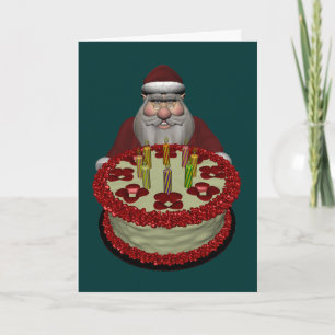 Weihnachtsmann mit Geburtstagskuchen Feiertagskarte