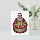 Weihnachtsmann mit Geburtstagskuchen Feiertagspostkarte (Stehend Vorderseite)