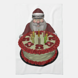 Weihnachtsmann mit Geburtstagskuchen Handtuch