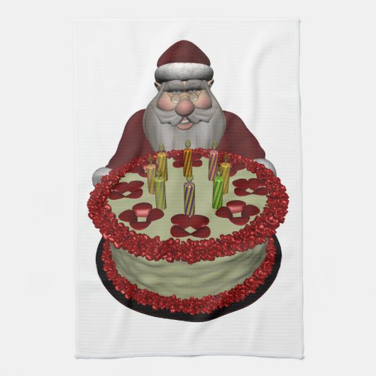 Weihnachtsmann mit Geburtstagskuchen Handtuch (Vertikal)